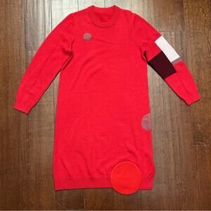 Modern Art Style Red Wool Blend with Mohair Dress, Fun and Quirky, Size 8-10